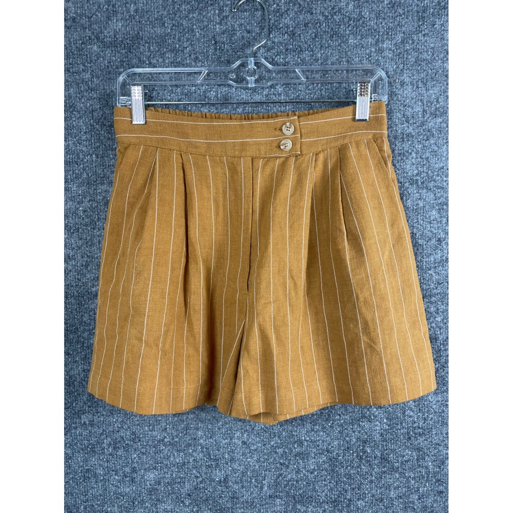 Hayes Linen Blend Pinstripe Shorts Womens MP Mustard Yellow Excellent Pleated